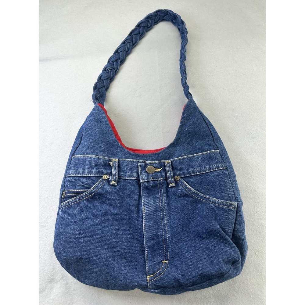 Y2K Lee Riders Denim Hobo Shoulder Bag Blue Jean Purse Braided Strap Boho